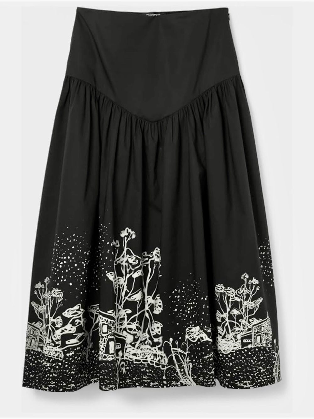 Desigual Black Midi Skirt with White Botanical Border Print